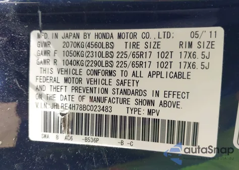 2011 Honda Cr-V Ex-L z USA, uszkodzony, nr VIN JHLRE4H78BC023483